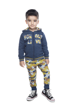 Conjunto jungle live moletom flanelado azul c amarelo-Have Fun