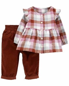 Conjunto carters 2 peças calça veludo e bata xadrez
