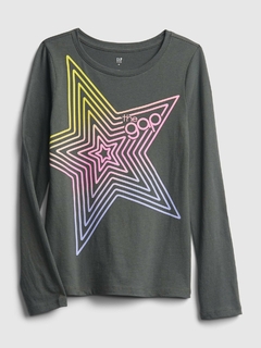 Blusa manga longa em algodão stars cinza GAP
