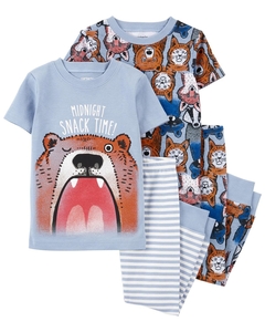 Pijama carters 4 peças manga longa e manga curta animais