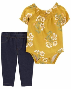 Conjunto carters 2 peças calça jeans e body floral