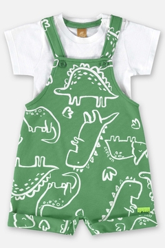 Conjunto Jardineira moletom e blusa verde dino Up Baby - comprar online