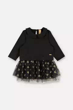 Vestido Up Baby em molecotton e tule de coração com forro de meia malha preto - comprar online