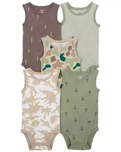 Kit body Carters regata 5 peças verde marrom dinos