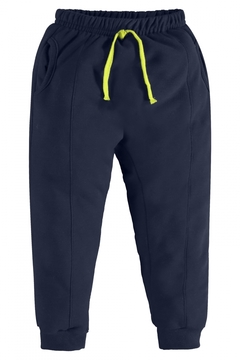 Conjunto blusão moletom flanelado verde limão e calça moletom azul Up Baby - Helena Magalhães