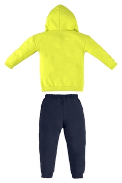 Conjunto blusão moletom flanelado verde limão e calça moletom azul Up Baby - loja online