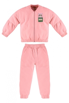 Conjunto jaqueta e calça moletom flanelado rosa fluor - comprar online