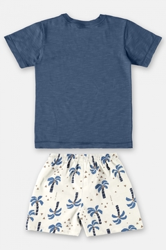 Conjunto camiseta manga curta azul e short microfibra coqueiro Up Baby na internet