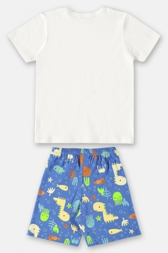 Pijama blusa manga curta com bermuda azul dino Up Baby na internet