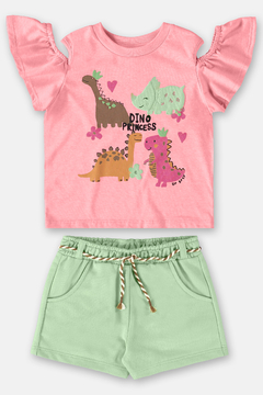 Conjunto blusa rosa dino short moletom verde Up Baby - comprar online