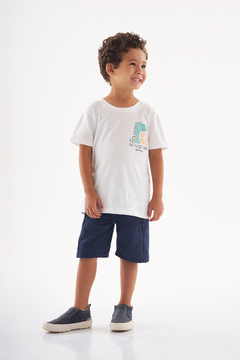 Conjunto bermuda moletom e blusa branco com azul dino Up Baby