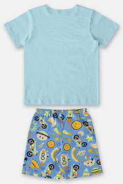 Pijama camiseta e bermuda algodão azul espaço Up Baby na internet