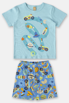 Pijama camiseta e bermuda algodão azul espaço Up Baby - comprar online