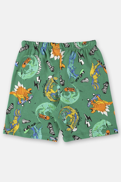 Pijama camiseta e bermuda algodão azul dino Up Baby - Helena Magalhães