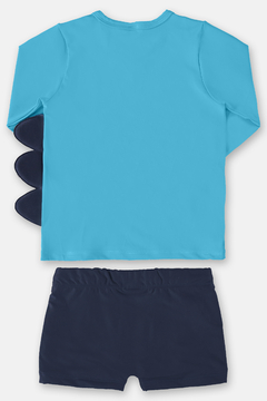 Conjunto moda praia com proteção UV azul dino Up Baby na internet