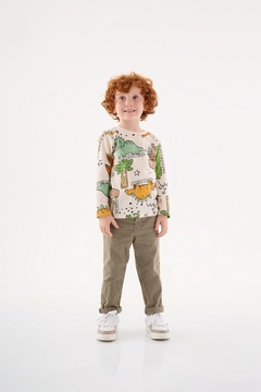 Camiseta manga longa bege dinos Up Baby