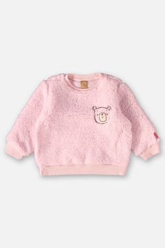 Conjunto blusao pelo e calça molecotom rosa urso Up Baby - Helena Magalhães