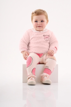 Conjunto blusao pelo e calça molecotom rosa urso Up Baby