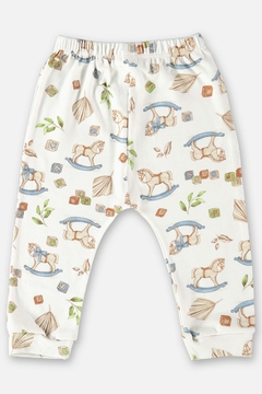 Conjunto body manga longa e calça algodão off white cavalinhos Up Baby - Helena Magalhães