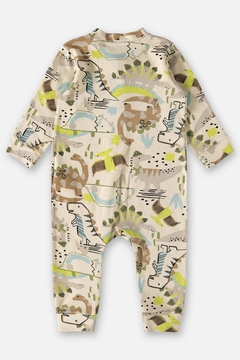 Macacão algodão sem pe e com ziper bege dino Up Baby - comprar online