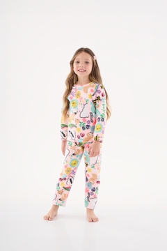 Pijama blusa e calça microsoft rosa jardim Up Baby