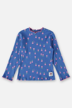 Blusa manga longa ribana azul floral Up Baby