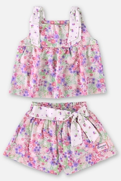 Conjunto bata e short em tricoline floral Up Baby - comprar online
