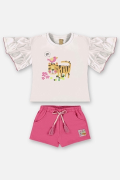 Conjunto blusa tigre com short moletom rosa Up Baby - comprar online