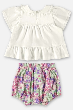 Conjunto bata algodao com tapa fralda tricoline floral Up Baby - Helena Magalhães