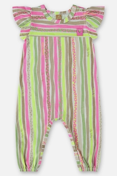 Macacão com faixa Up Baby listrado com rosa - comprar online