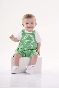 Conjunto Jardineira moletom e blusa verde dino Up Baby