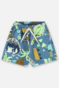 Conjunto camiseta e bermuda moletom azul dino Up Baby - Helena Magalhães