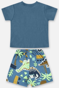 Conjunto camiseta e bermuda moletom azul dino Up Baby - comprar online