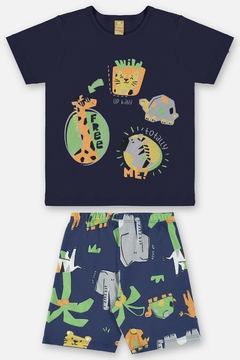 Pijama blusa com short algodao Up Baby azul animais - comprar online