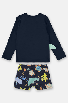Conjunto camiseta e blusa Up baby em malha UV 50 azul fundo do mar - comprar online