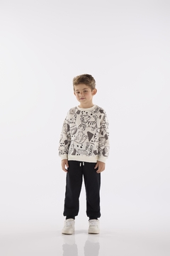 Conjunto Up baby blusao e calça em moletom animais preto e branco - Helena Magalhães