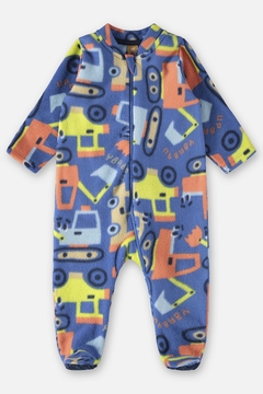 Macacão fleece com pe e ziper azul veículos Up Baby