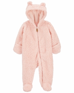 Macacão carters com pe e ziper sherpa rosa