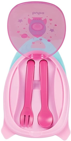 Kit refeição com colher foguete rosa- Buba