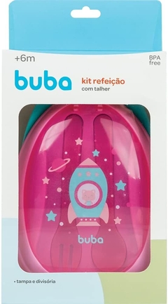 Kit refeição com colher foguete rosa- Buba - loja online