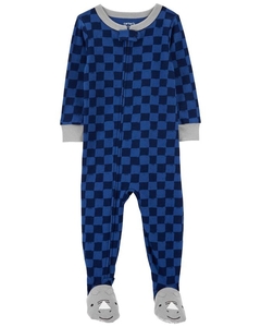 Macacão Carters algodão com pe e ziper duplo azul xadrez rino