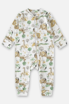 Macacão algodão sem pe e com ziper off white safari Up Baby