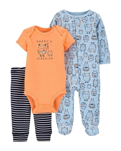 Conjunto 3 peças Carters com macacao monstrinhos