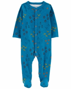 Macacão carters com pe e botão algodao azul animais