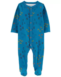 Macacão carters com pe e botão algodao azul animais