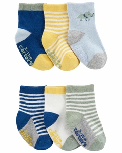 Kit meias carters 6 pares azul com cinza e amarelo