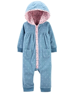 Macacao Carters fleece sem pe e ziper azul poa urso
