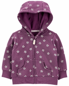 Jaqueta carters moletom com capuz lilas floral