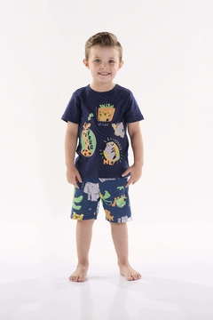 Pijama blusa com short algodao Up Baby azul animais