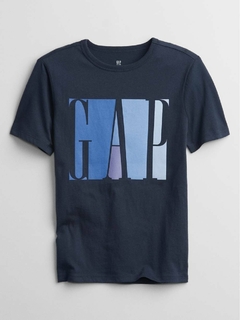 Blusa manga curta em algodão azul logo GAP